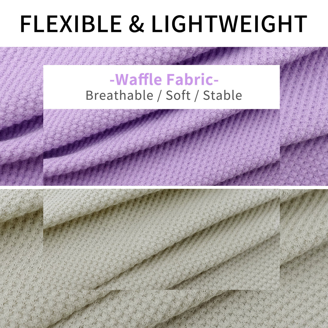Waffle-knit dog shirt fabric in purple and light gray, breathable soft texture
