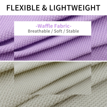 Waffle-knit dog shirt fabric in purple and light gray, breathable soft texture