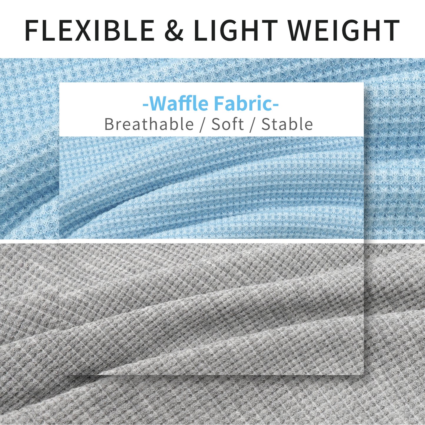 Waffle-knit dog shirt fabric in light blue, breathable soft texture