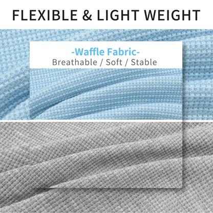 Waffle-knit dog shirt fabric in light blue, breathable soft texture