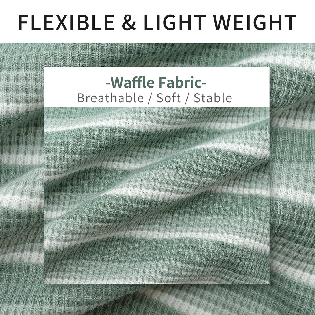 Waffle-knit dog shirt fabric with breathable soft texture in green striped pattern.