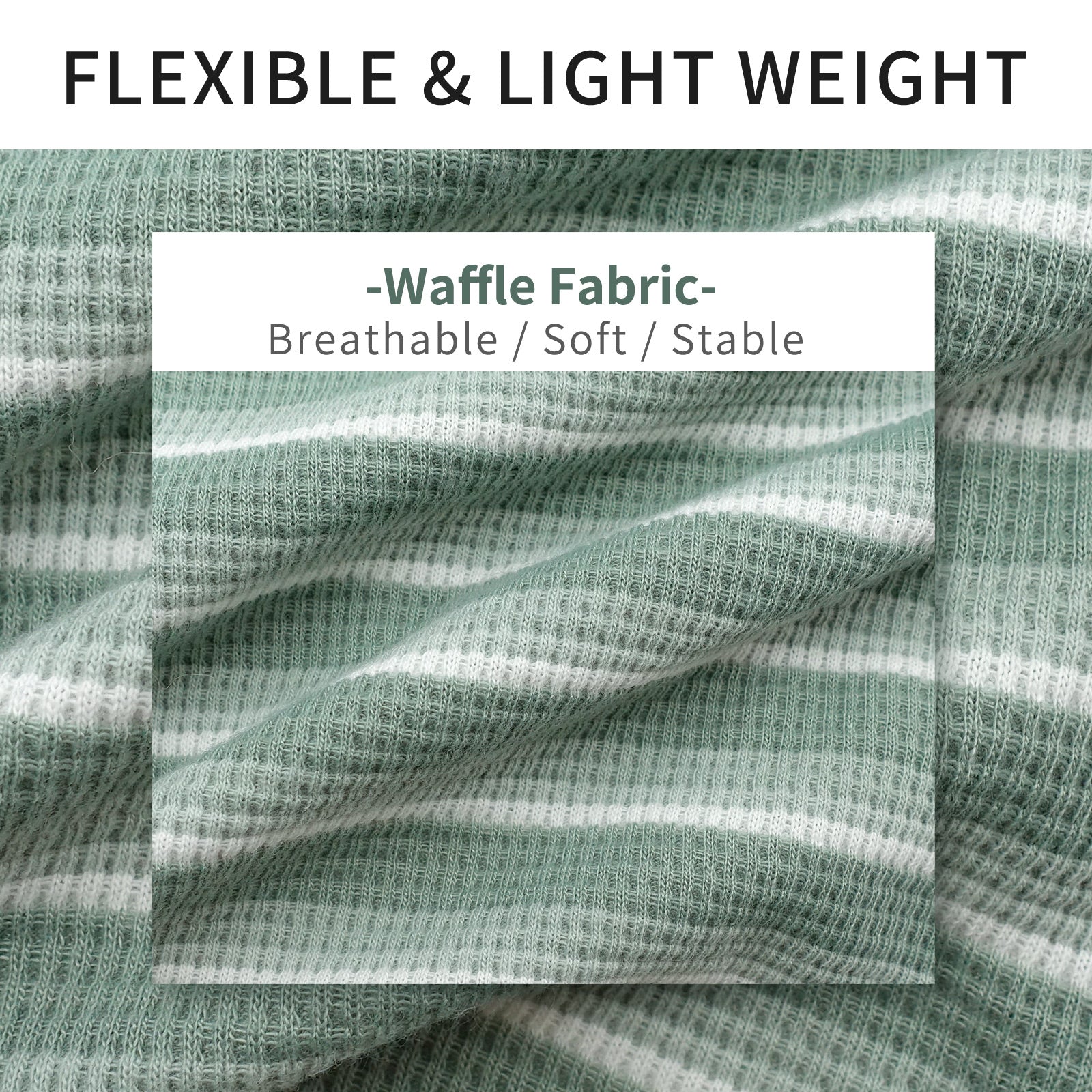 Waffle-knit dog shirt fabric with breathable soft texture in green striped pattern.