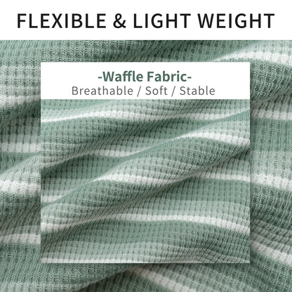 Waffle-knit dog shirt fabric with breathable soft texture in green striped pattern.