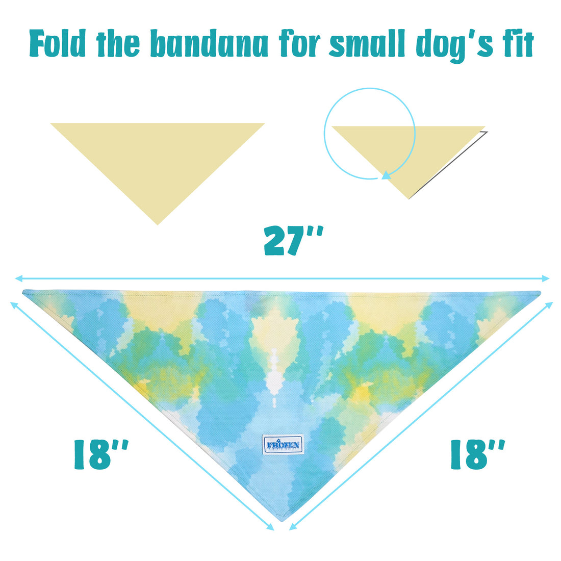 Cooling dog bandana size guide: folded fit 27 in length and 18 in width
