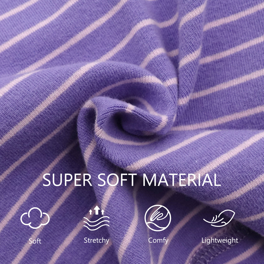 Purple striped dog onesie fabric close-up, soft knit with light thin stripes