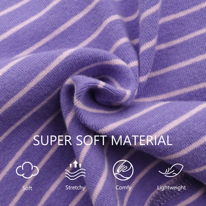 Purple striped dog onesie fabric close-up, soft knit with light thin stripes