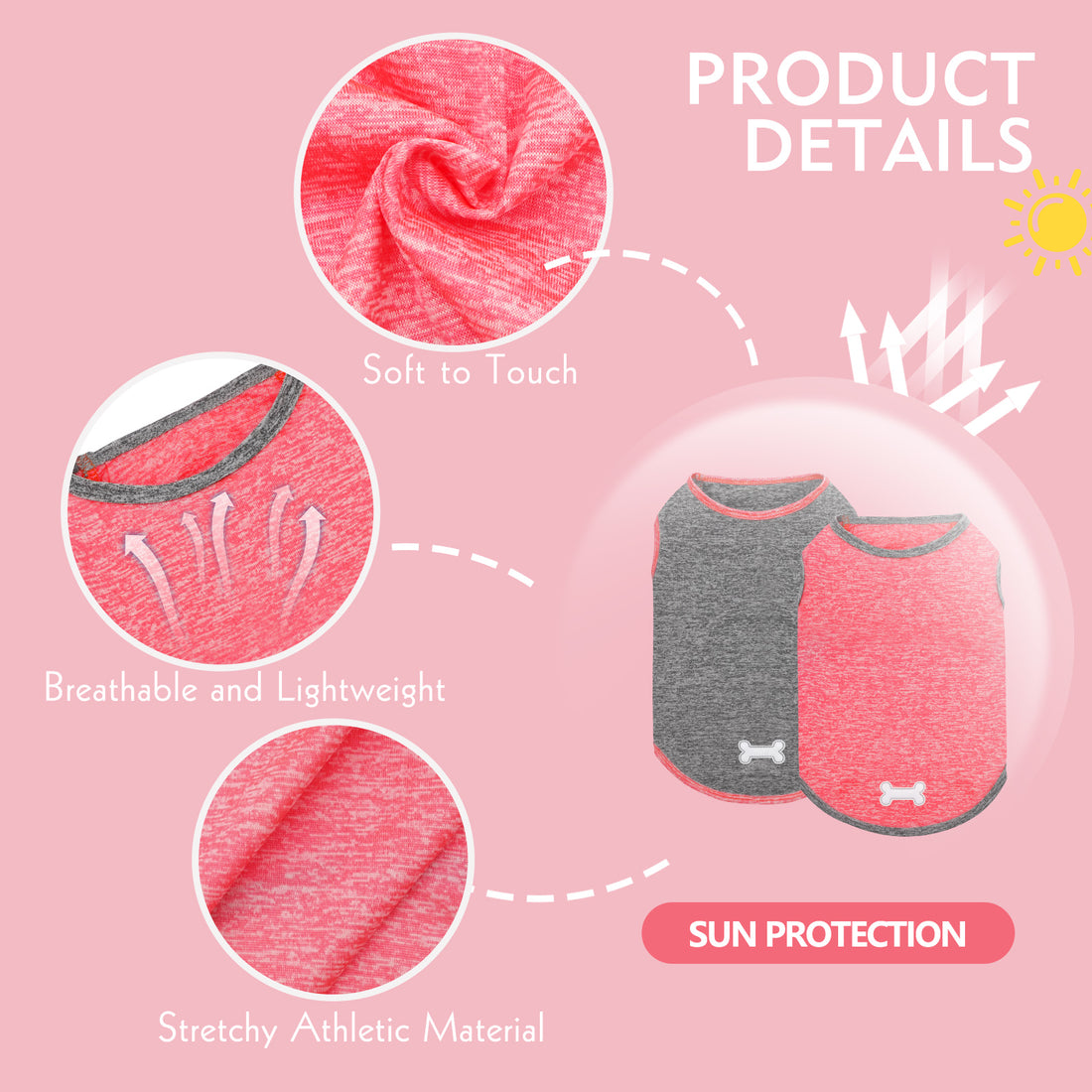 2-pack sleeveless dog shirts in heather gray and red-pink with pink trim