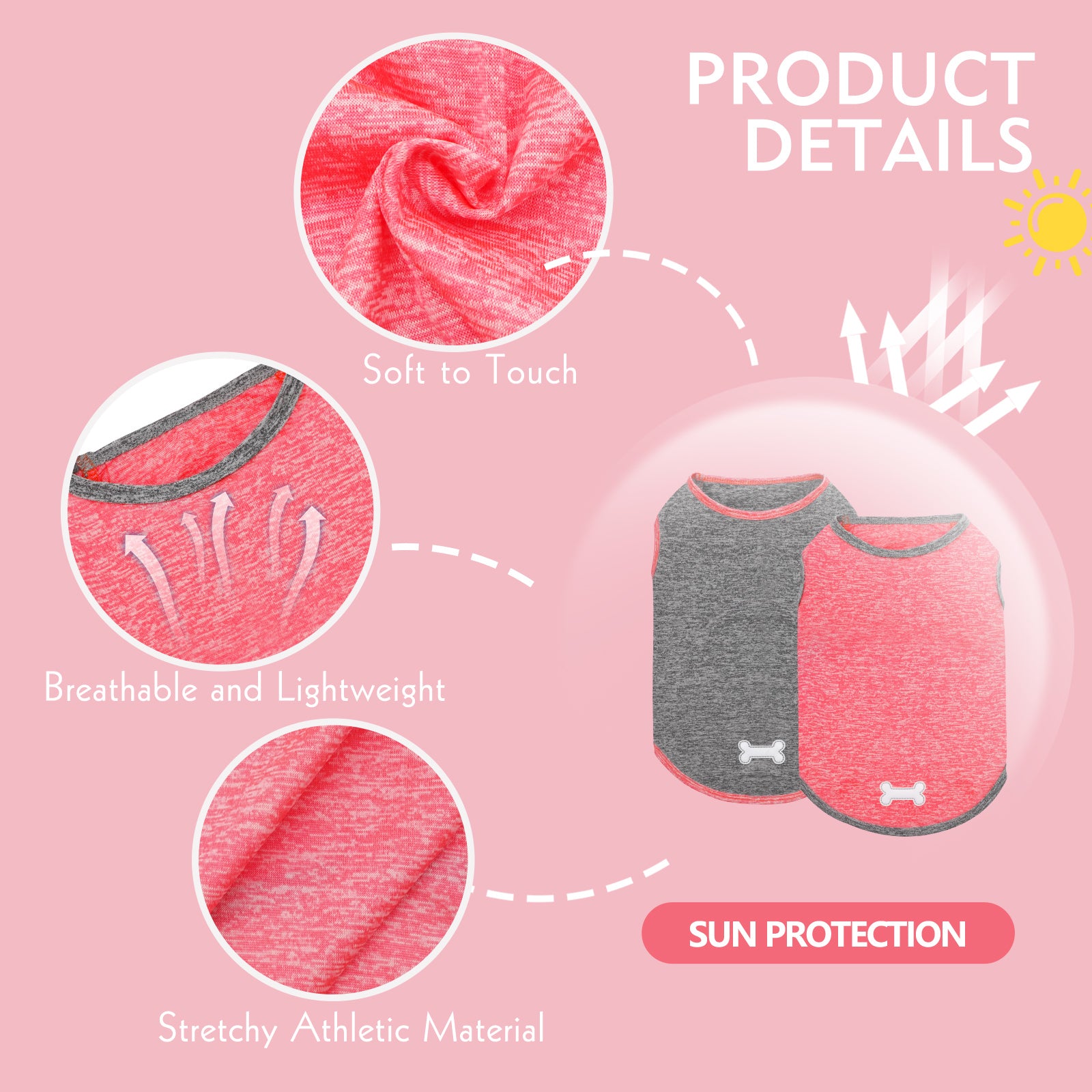 2-pack sleeveless dog shirts in heather gray and red-pink with pink trim