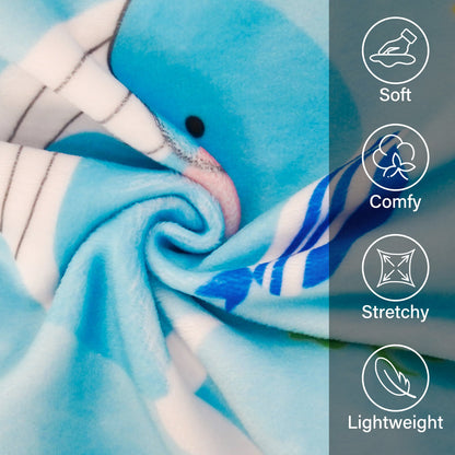 Light blue fabric for dog onesie pajamas with soft, stretch-knit texture.