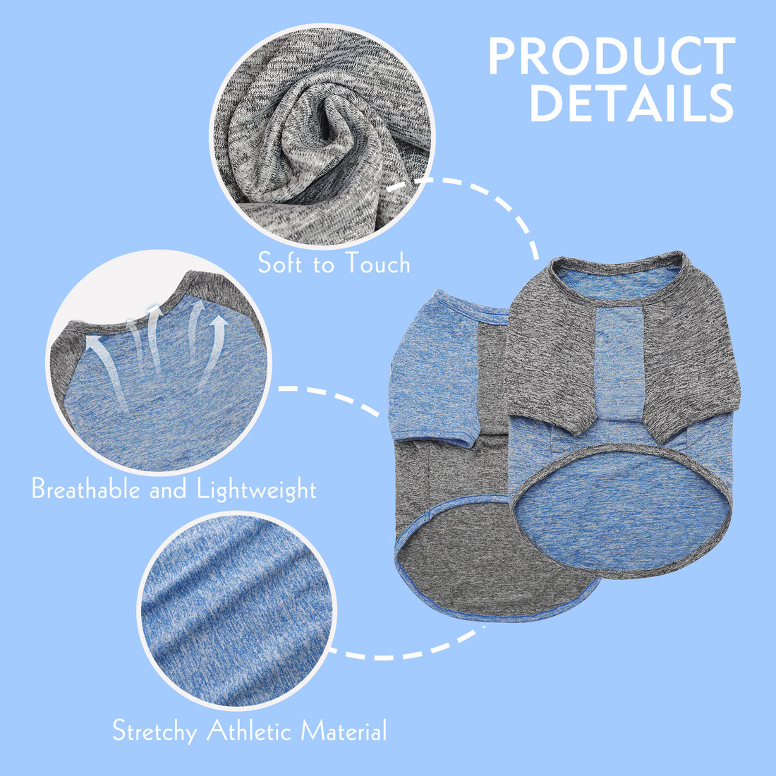 Lightweight dog raglan shirt with heather blue and gray colors and bone applique details