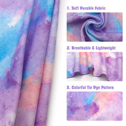 Cooling dog bandana fabric close-up, purple and blue tie-dye with soft, lightweight look