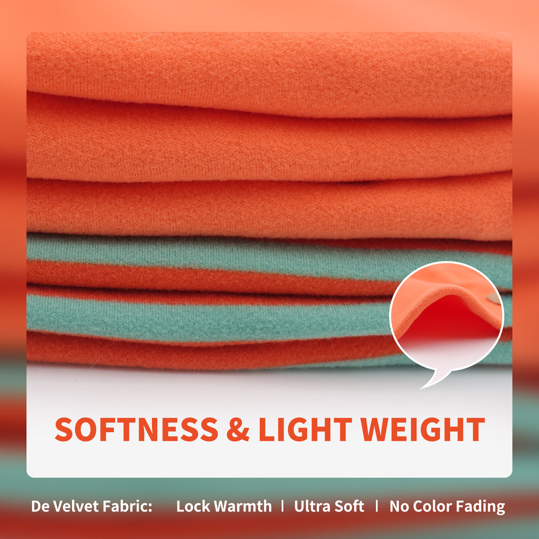 Stacked dog sleeveless velvet sweater fabric in orange tones with a striped layer