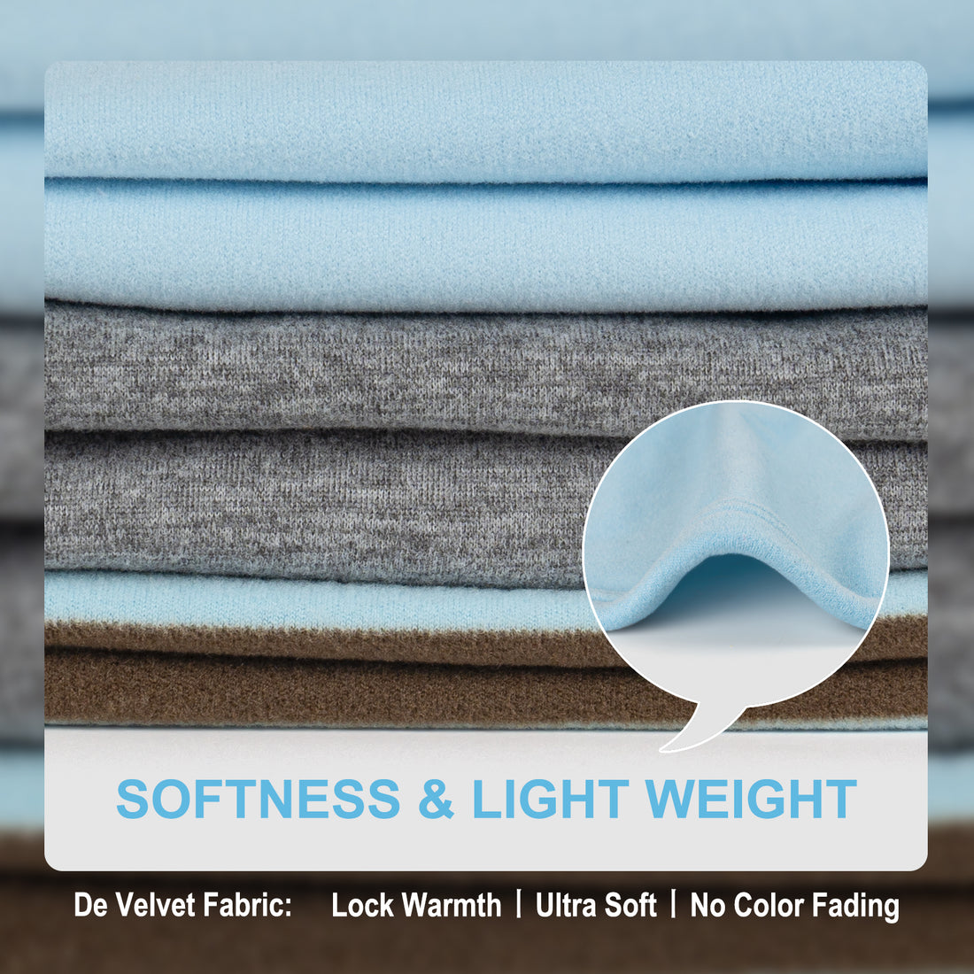 Light-blue, gray, and brown fabric swatches for dog shirt