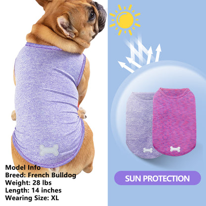 Purple sleeveless dog shirt with small bone emblem on the chest
