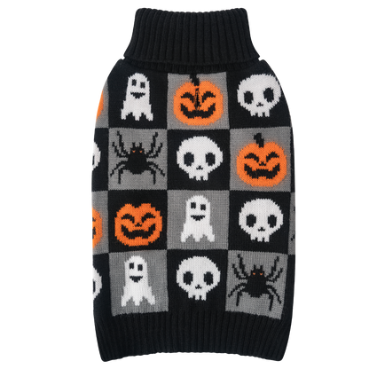 Black Checkered Halloween Dog Sweater