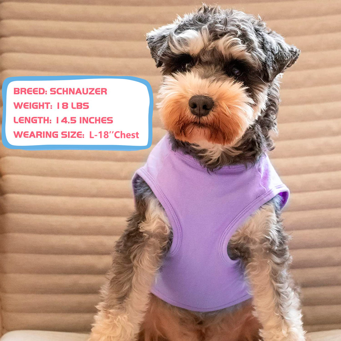 Lavender sleeveless dog shirt with a soft, stretchy fit
