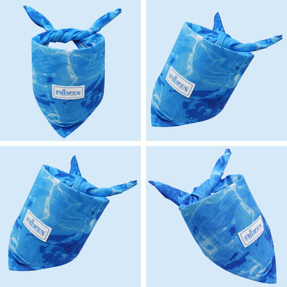 Cooling dog bandana 2-pack, folded blue bandanas with neck ties and logo label