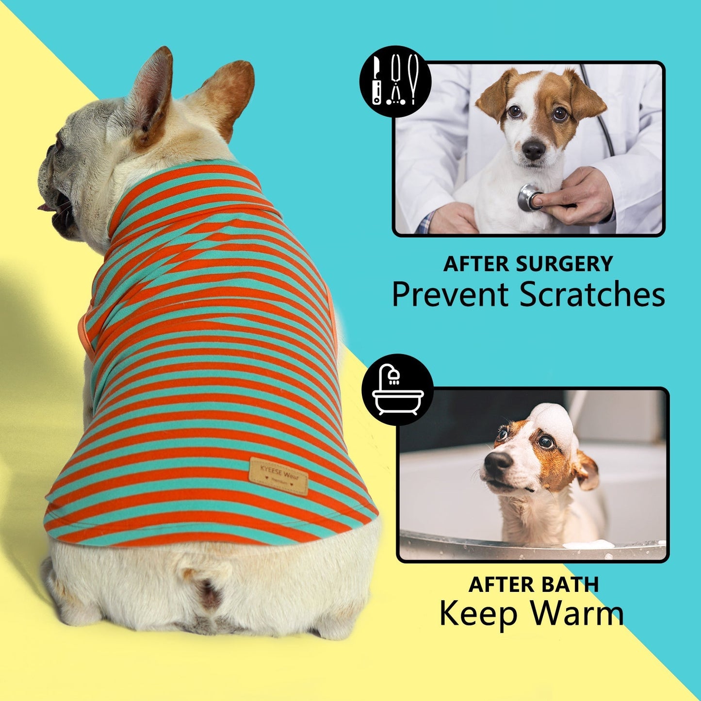 Dog sleeveless velvet sweaters 2-pack: orange striped turtleneck tank and solid orange tank
