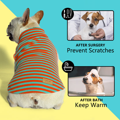 Dog sleeveless velvet sweaters 2-pack: orange striped turtleneck tank and solid orange tank