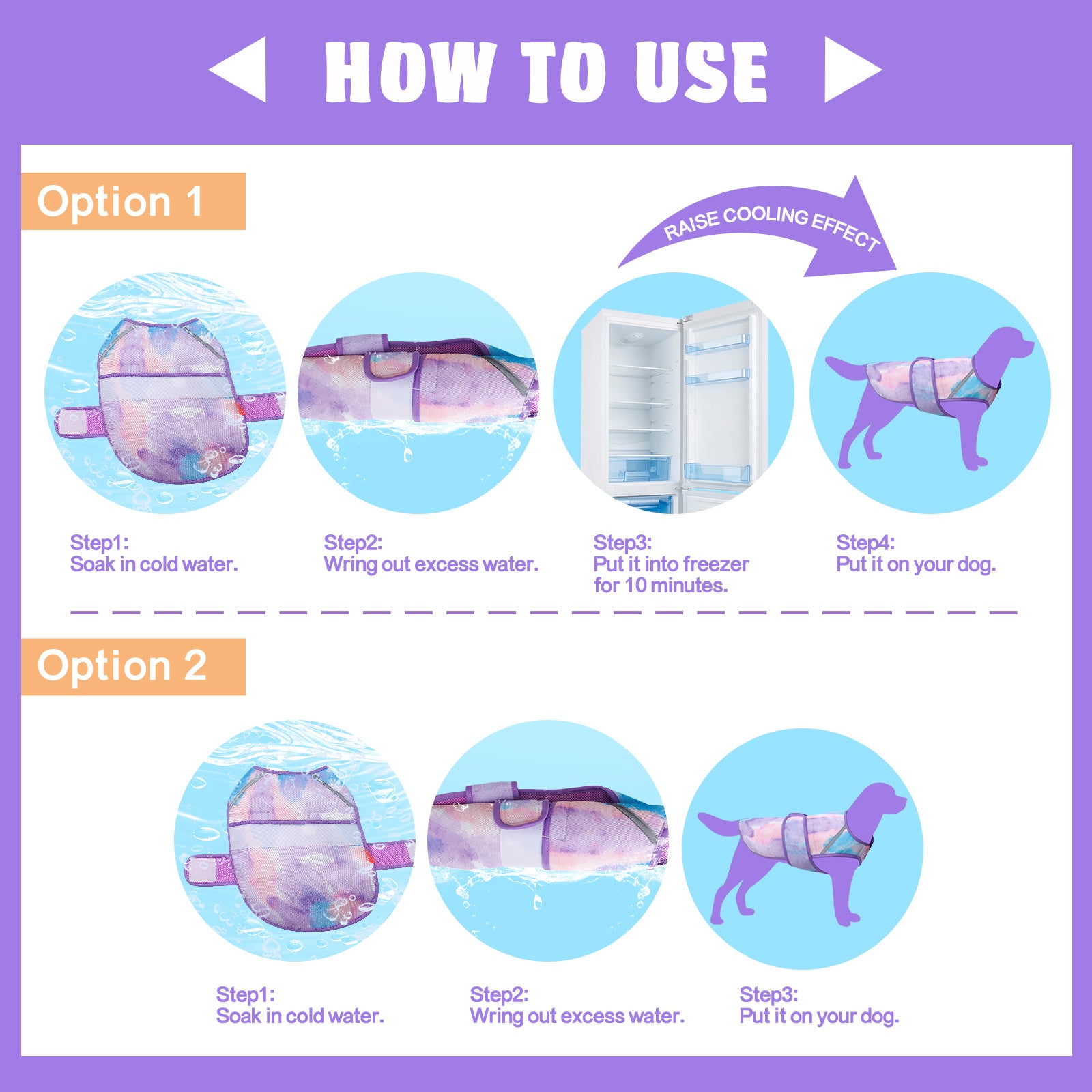 How-to use diagram for lightweight mesh cooling dog vest with adjustable strap