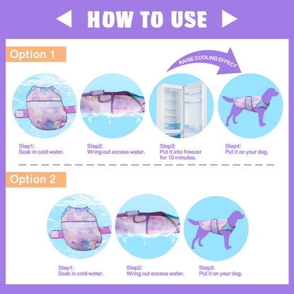 How-to use diagram for lightweight mesh cooling dog vest with adjustable strap