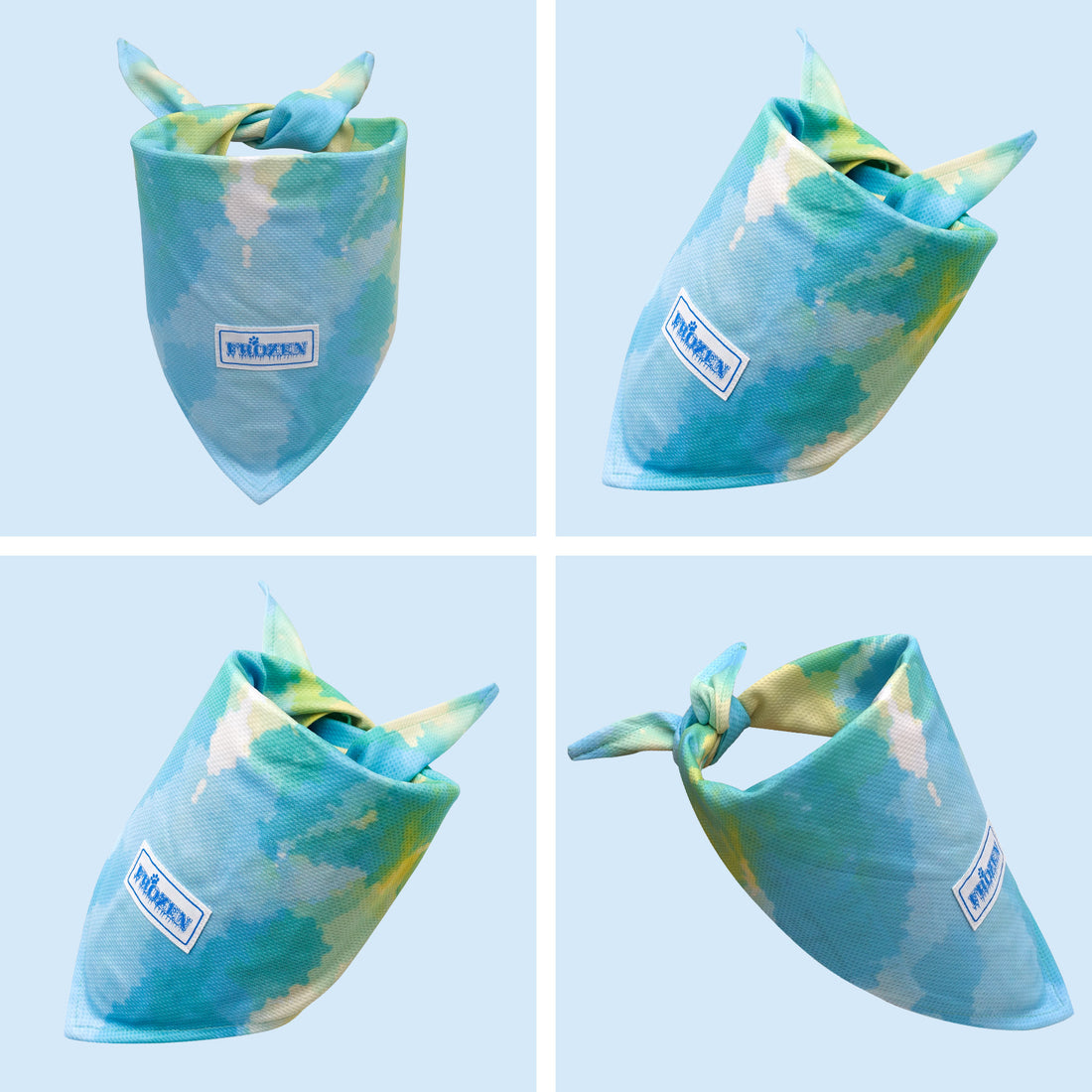 Cooling dog bandana 2-pack, blue-green tie-dye bandanas with neck ties and logo label