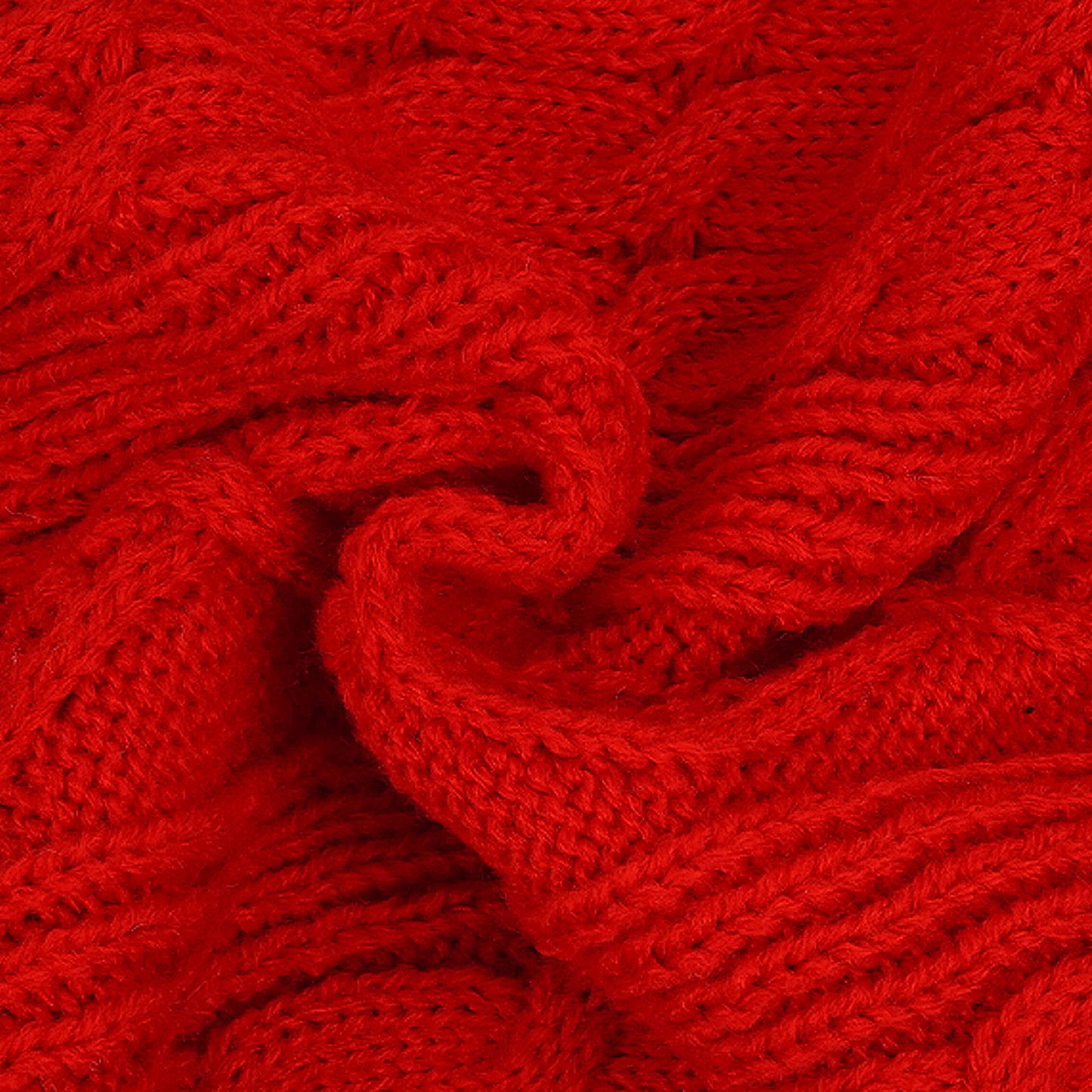 Red cable knit sweater texture with braided stitch pattern