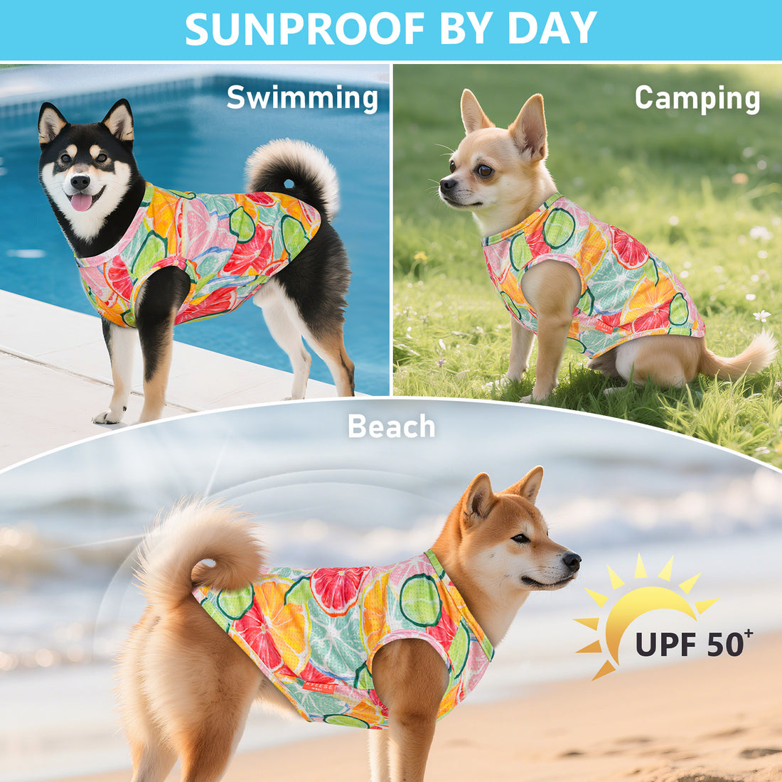 Strawberry-pattern dog shirt in pink with yellow trim, breathable mesh