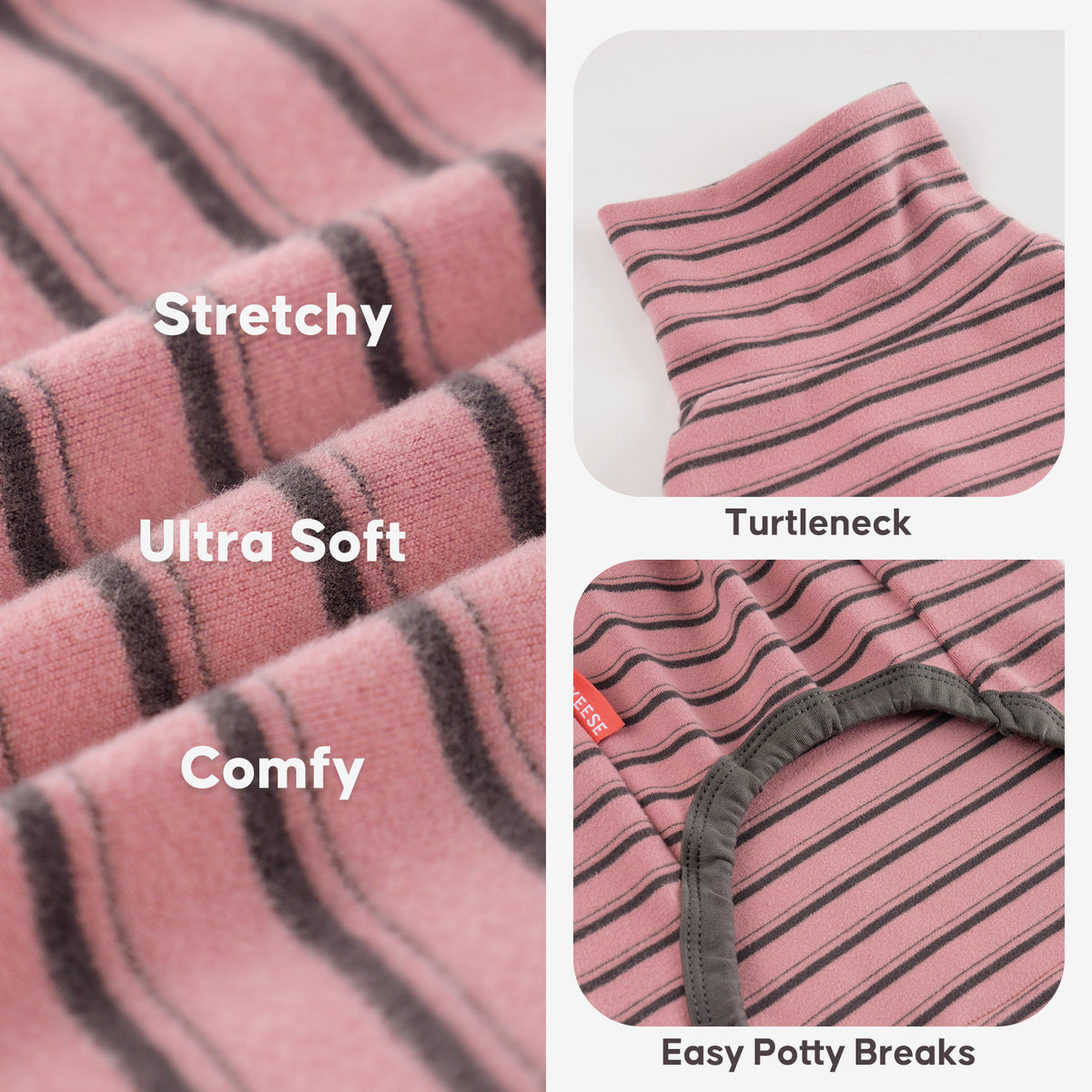 Pink Turtleneck  Striped Dog Onesie Pajamas gallery image 2