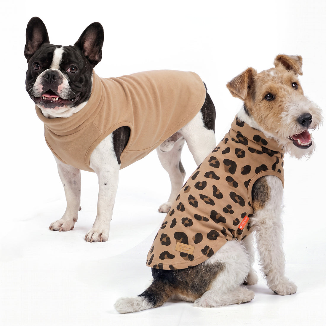 Khaki Leopard Dog Fleece Sweater 2 Pack - on-dog view - image 2