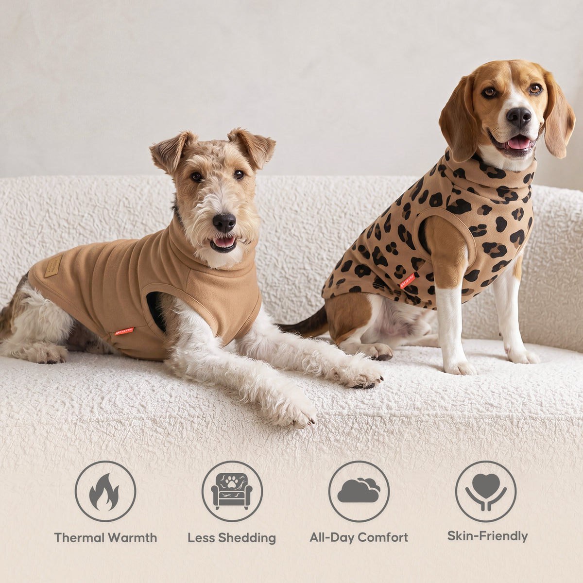 Khaki Leopard Dog Fleece Sweater 2 Pack - wearing example - image 5