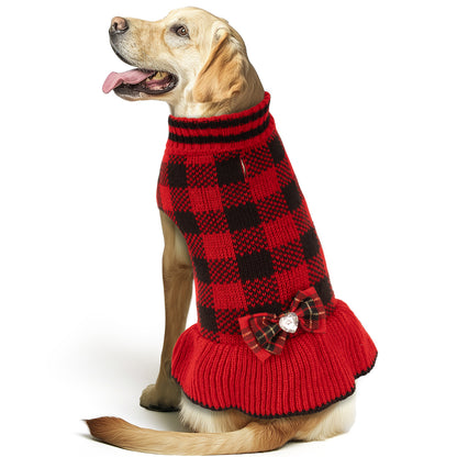 Red Palid Christmas Dog Sweater Dress