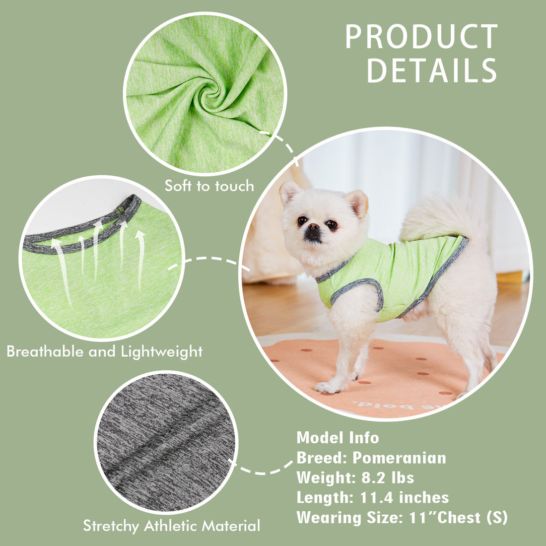Breathable, lightweight stretchy sleeveless dog shirt fabric detail with bone emblem