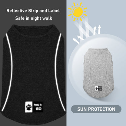 Lightweight reflective dog shirt in dark heather with reflective strip and label