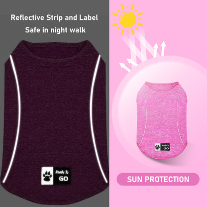 Dark heather reflective dog shirt, showing reflective strip along edges and chest label