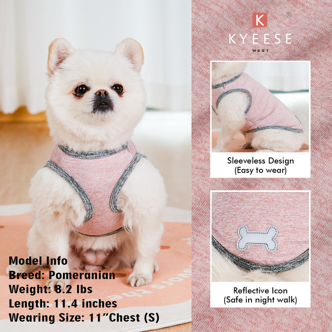 Dog sleeveless shirt set, heather pink with dark trim and bone icon