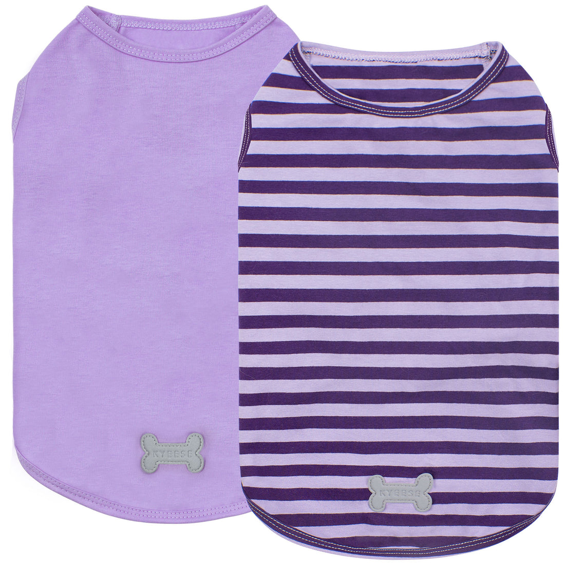 2-pack lightweight dog shirts: solid purple and purple-striped