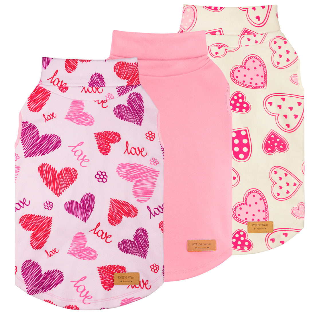 2-pack sleeveless dog shirts: pink patterned set and solid pink panel shirt