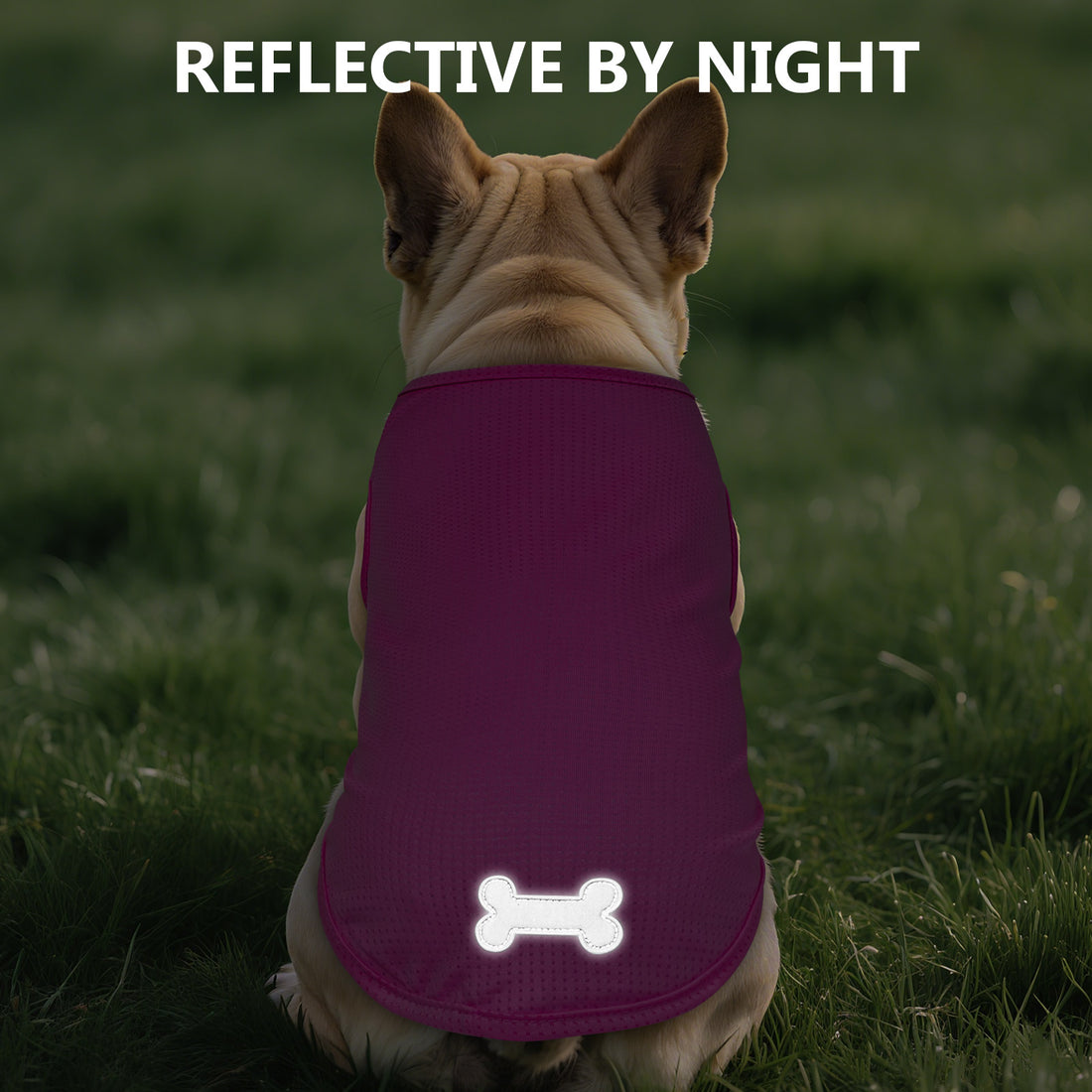 Dark purple breathable dog shirt with white bone emblem on the back
