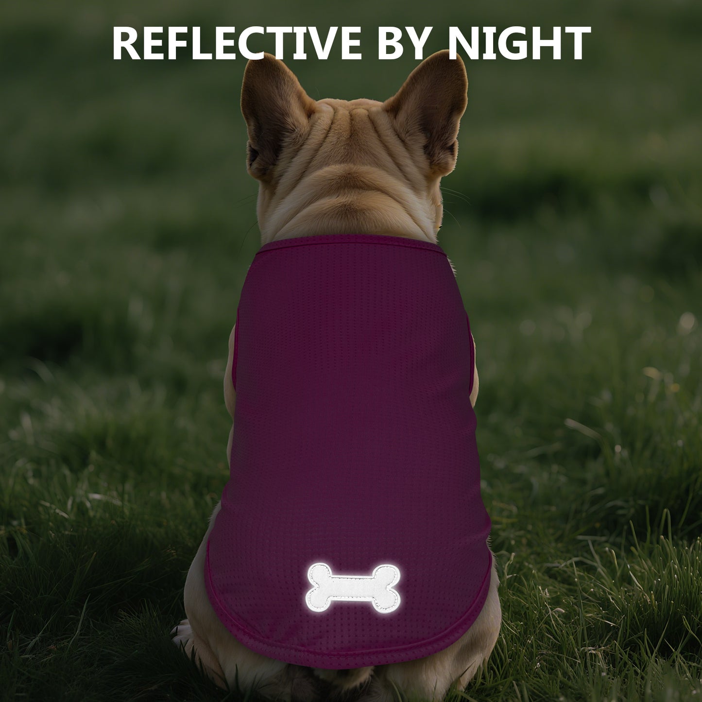 Dark purple breathable dog shirt with white bone emblem on the back