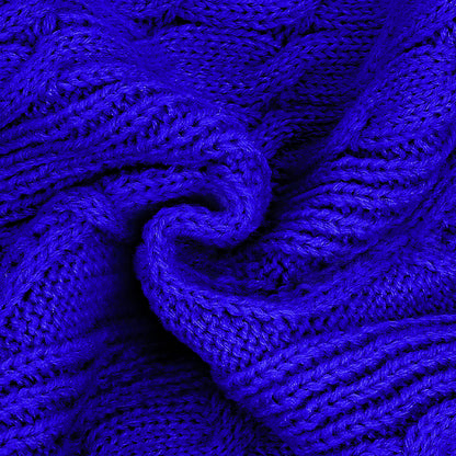 Blue cable-knit dog sweater fabric with textured raised stitch pattern