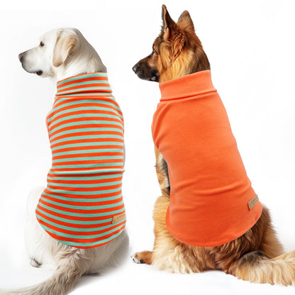 Dog sleeveless velvet sweater 2-pack: striped turtleneck tank and solid orange tank