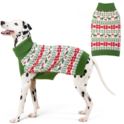 Dog sweater green with red/white fair isle jacquard pattern