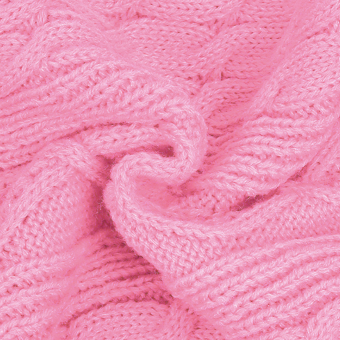 Pink cable-knit dog sweater fabric with textured raised stitch pattern