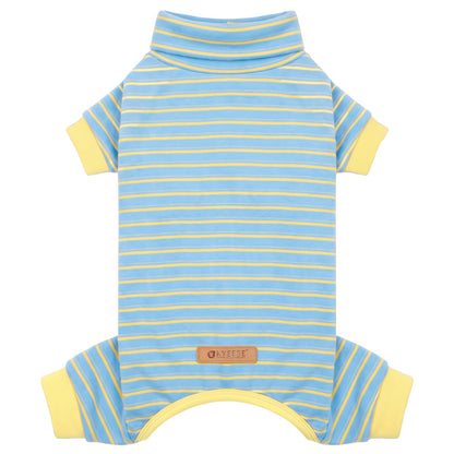 Light Blue Striped Dog Onesie Pajamas - product flat lay