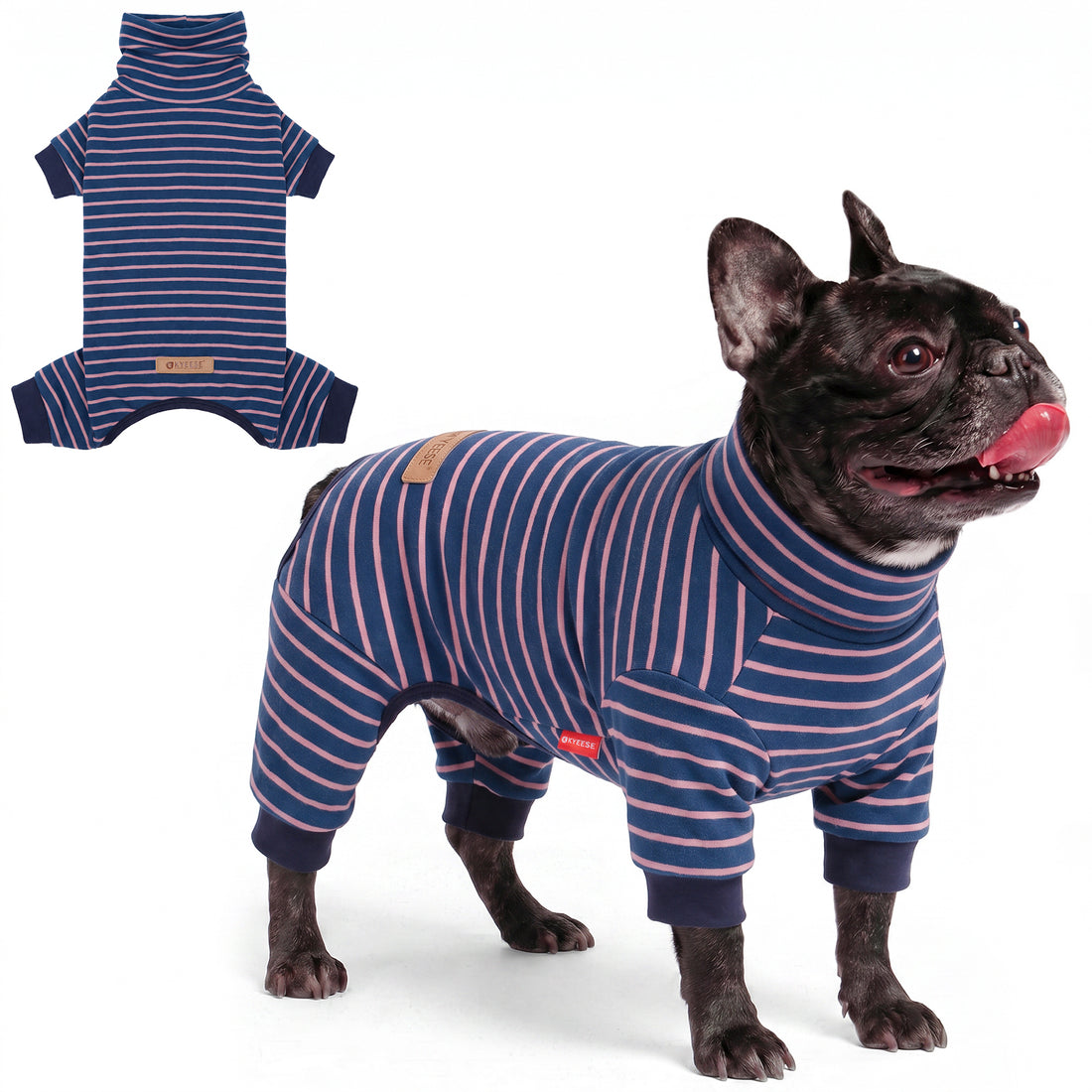 Navy Blue Striped Dog Onesie Pajamas - gallery image 2
