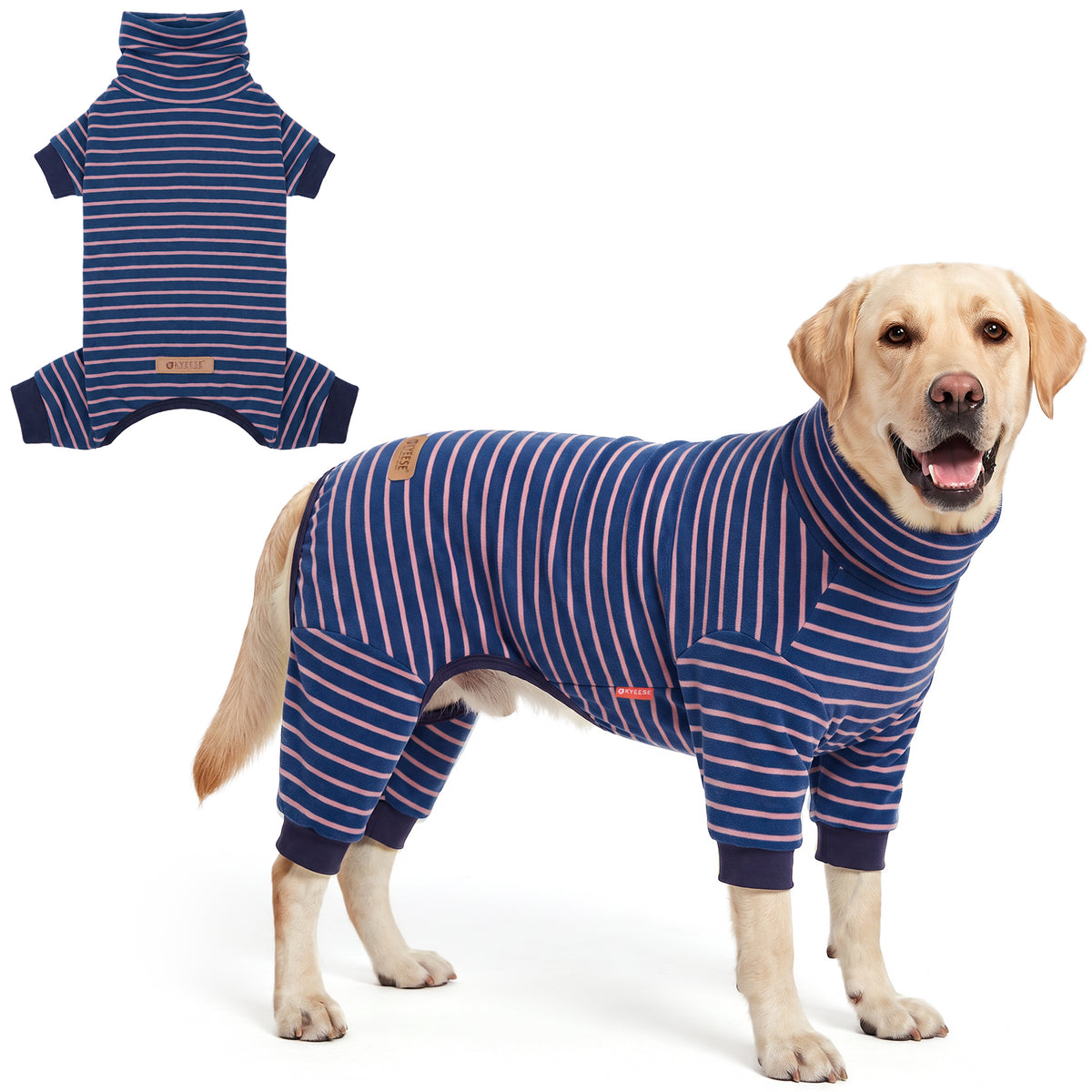 Navy Blue Striped Dog Onesie Pajamas - gallery image 4