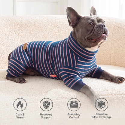 Navy Blue Striped Dog Onesie Pajamas - gallery image 5