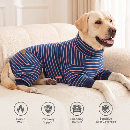 Navy Blue Striped Dog Onesie Pajamas - gallery image 6