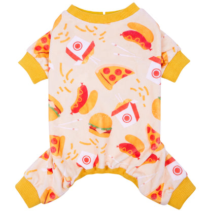 Pizza&Hamburger Dog Onesie Pajamas - product flat lay